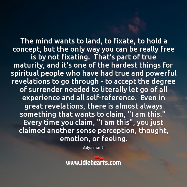 The mind wants to land, to fixate, to hold a concept, but Adyashanti Picture Quote