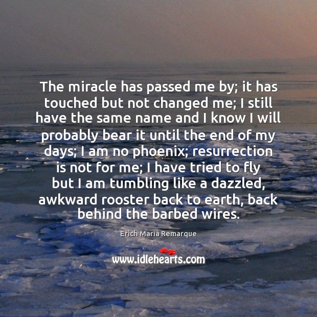 The miracle has passed me by; it has touched but not changed Erich Maria Remarque Picture Quote