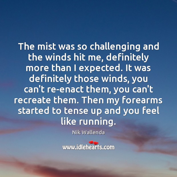 The mist was so challenging and the winds hit me, definitely more Nik Wallenda Picture Quote