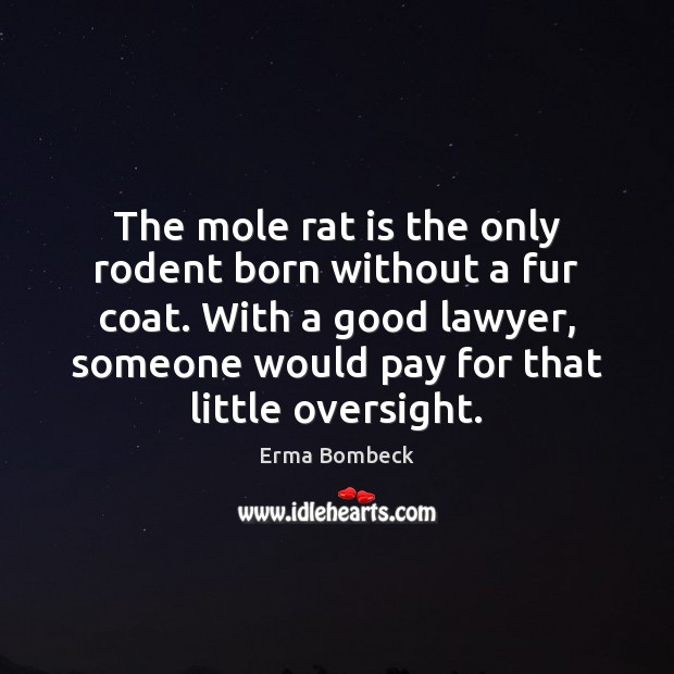The mole rat is the only rodent born without a fur coat. Erma Bombeck Picture Quote