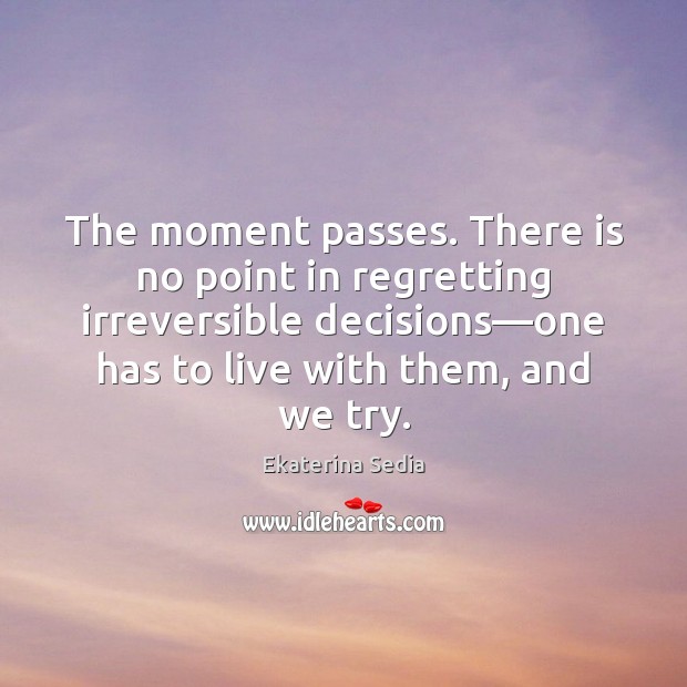 The moment passes. There is no point in regretting irreversible decisions—one Image