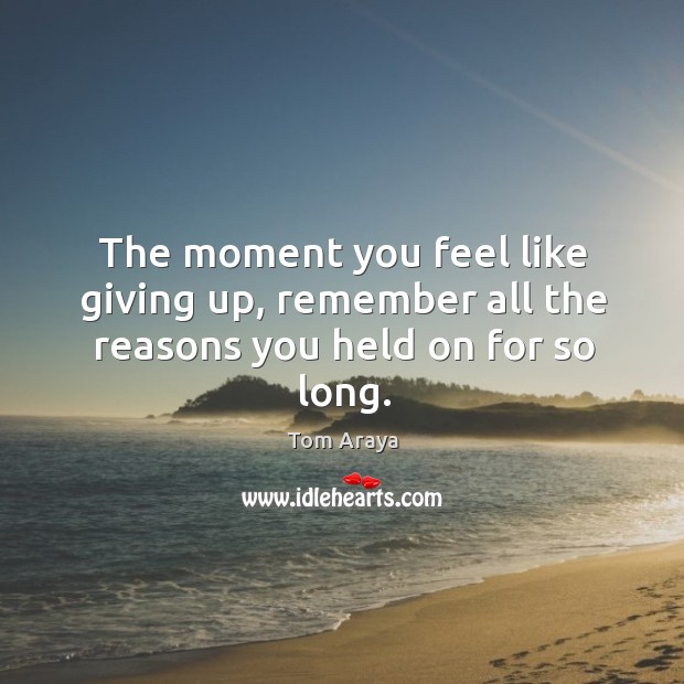 The moment you feel like giving up, remember all the reasons you held on for so long. Tom Araya Picture Quote