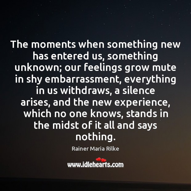 The moments when something new has entered us, something unknown; our feelings Rainer Maria Rilke Picture Quote