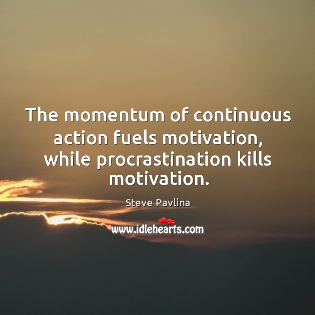 The momentum of continuous action fuels motivation, while procrastination kills motivation. Image