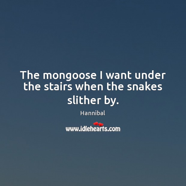 The mongoose I want under the stairs when the snakes slither by. Hannibal Picture Quote