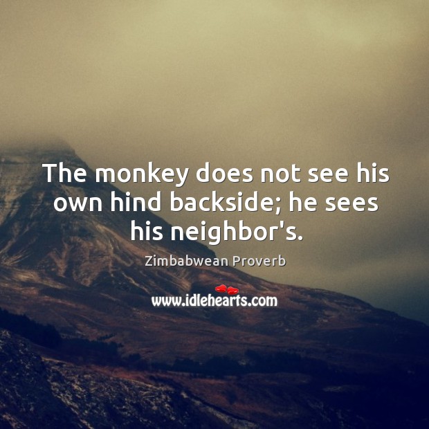 The monkey does not see his own hind backside; he sees his neighbor’s. Zimbabwean Proverbs Image