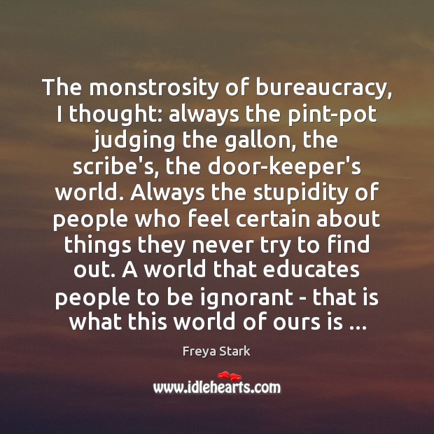 The monstrosity of bureaucracy, I thought: always the pint-pot judging the gallon, Freya Stark Picture Quote