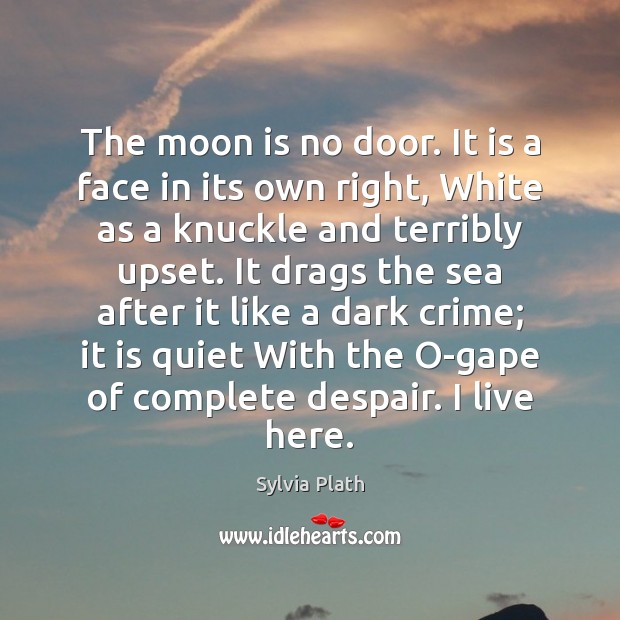 The moon is no door. It is a face in its own Sylvia Plath Picture Quote