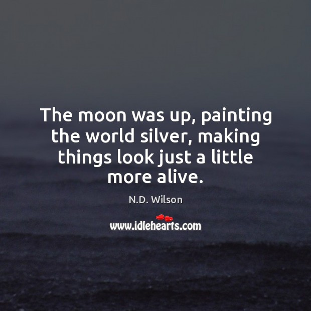 The moon was up, painting the world silver, making things look just a little more alive. N.D. Wilson Picture Quote