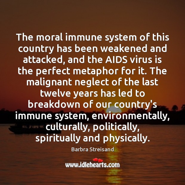 The moral immune system of this country has been weakened and attacked, Barbra Streisand Picture Quote