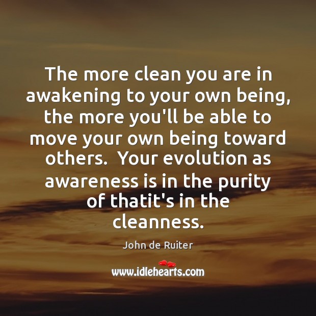The more clean you are in awakening to your own being, the John de Ruiter Picture Quote