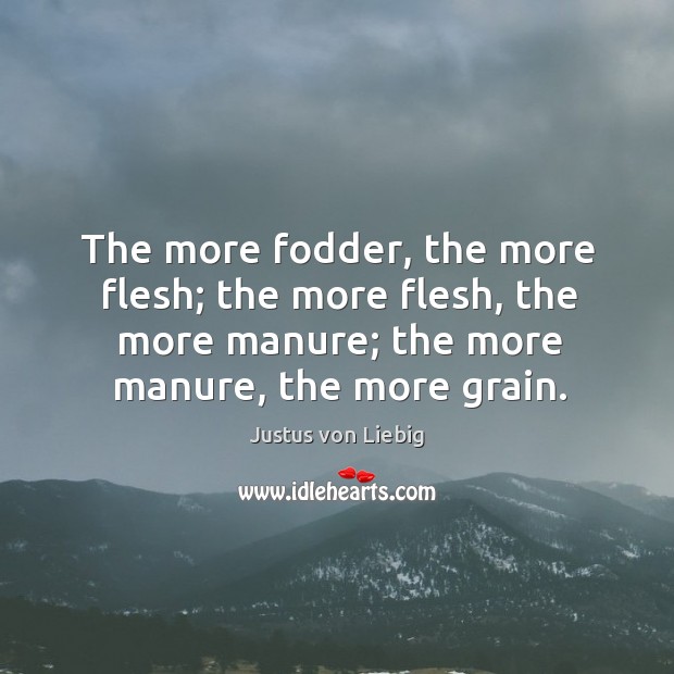 The more fodder, the more flesh; the more flesh, the more manure; Justus von Liebig Picture Quote
