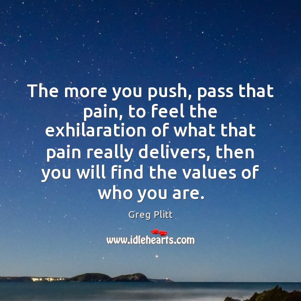 The more you push, pass that pain, to feel the exhilaration of Greg Plitt Picture Quote