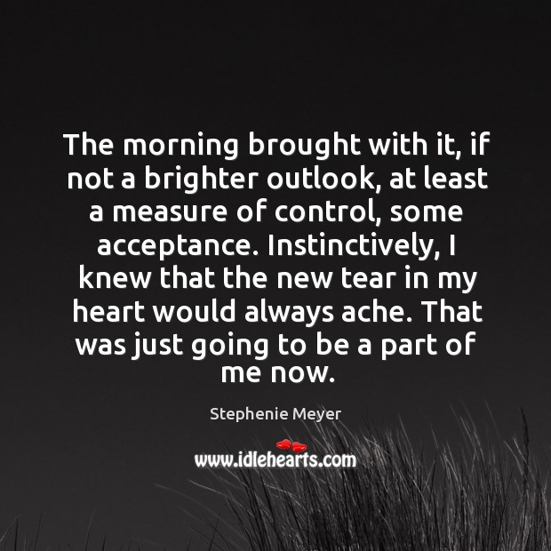 The morning brought with it, if not a brighter outlook, at least Stephenie Meyer Picture Quote