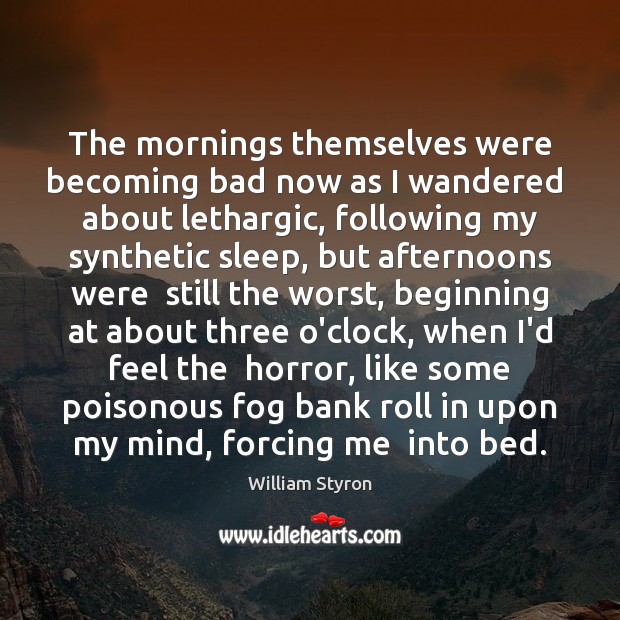 The mornings themselves were becoming bad now as I wandered  about lethargic, William Styron Picture Quote