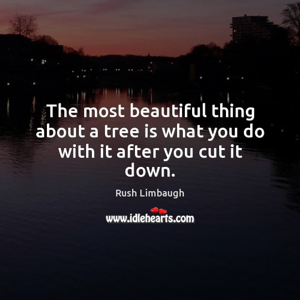 The most beautiful thing about a tree is what you do with it after you cut it down. Rush Limbaugh Picture Quote