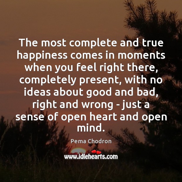 The most complete and true happiness comes in moments when you feel Pema Chodron Picture Quote
