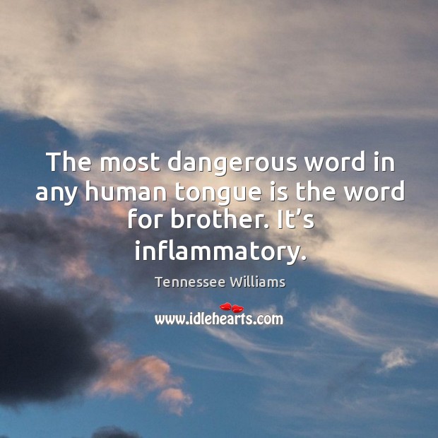 The most dangerous word in any human tongue is the word for brother. It’s inflammatory. Tennessee Williams Picture Quote