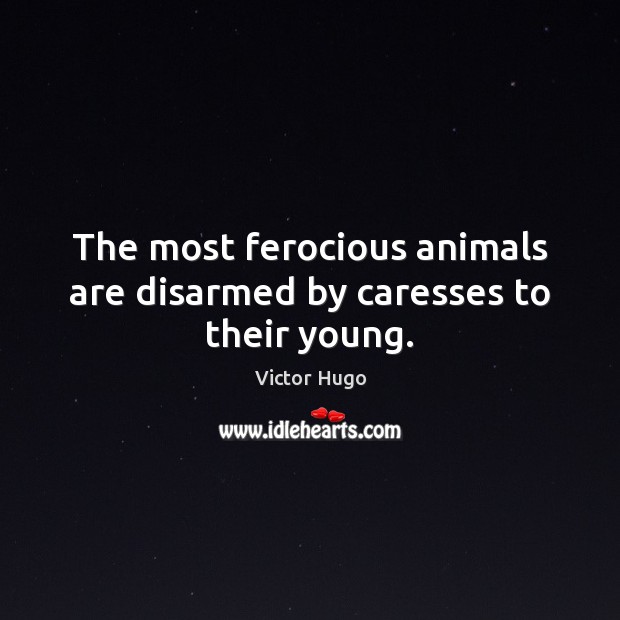 The most ferocious animals are disarmed by caresses to their young. Victor Hugo Picture Quote