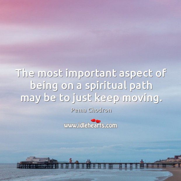The most important aspect of being on a spiritual path may be to just keep moving. Pema Chodron Picture Quote