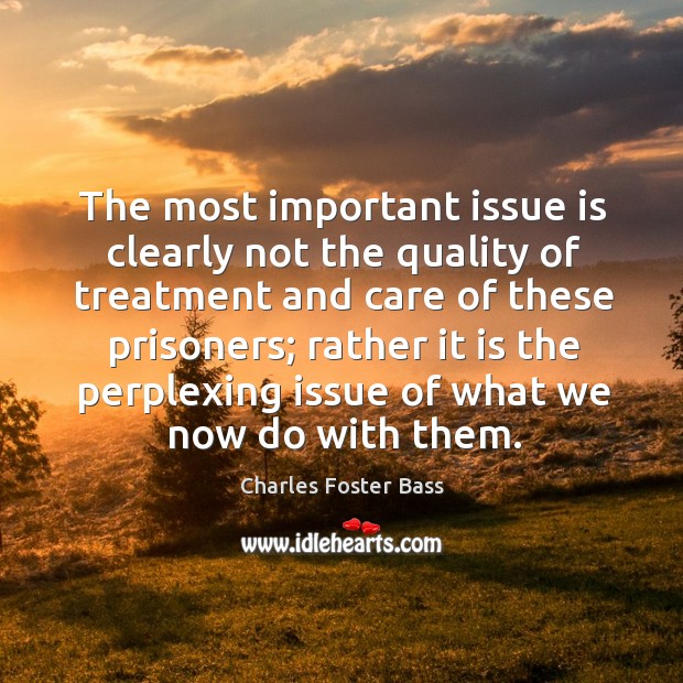 The most important issue is clearly not the quality of treatment and care of these prisoners Charles Foster Bass Picture Quote