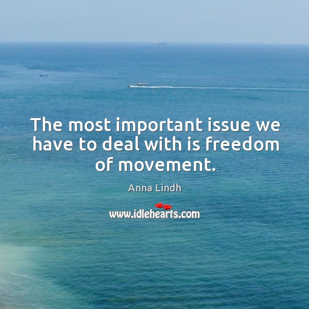 The most important issue we have to deal with is freedom of movement. Anna Lindh Picture Quote