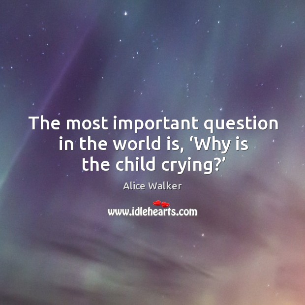The most important question in the world is, ‘why is the child crying?’ Alice Walker Picture Quote