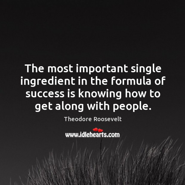 The most important single ingredient in the formula of success is knowing how to get along with people. Theodore Roosevelt Picture Quote