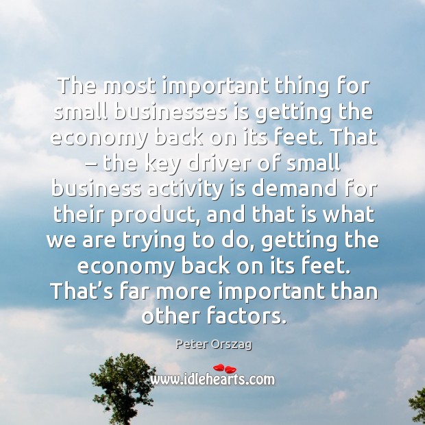 The most important thing for small businesses is getting the economy back on its feet. Peter Orszag Picture Quote