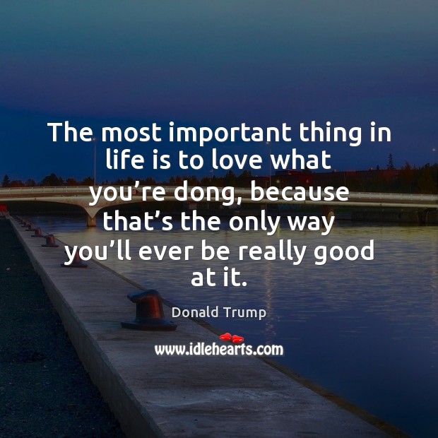 The most important thing in life is to love what you’re Donald Trump Picture Quote