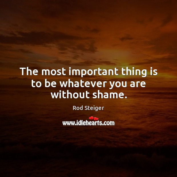 The most important thing is to be whatever you are without shame. Rod Steiger Picture Quote