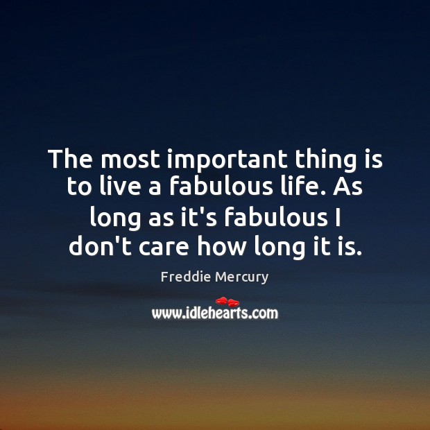 The most important thing is to live a fabulous life. As long Freddie Mercury Picture Quote