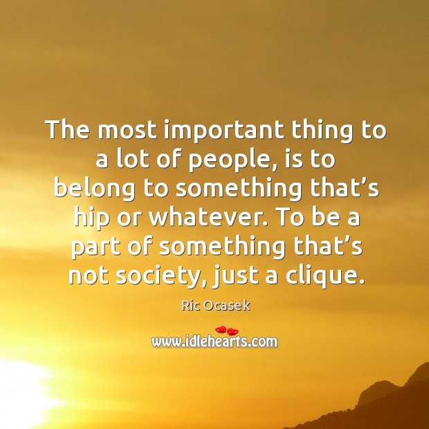 The most important thing to a lot of people, is to belong to something that’s hip or whatever. Ric Ocasek Picture Quote