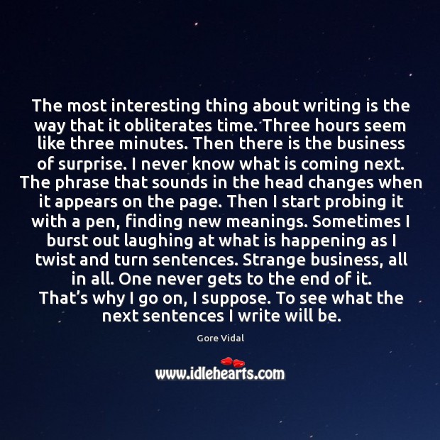 The most interesting thing about writing is the way that it obliterates Writing Quotes Image