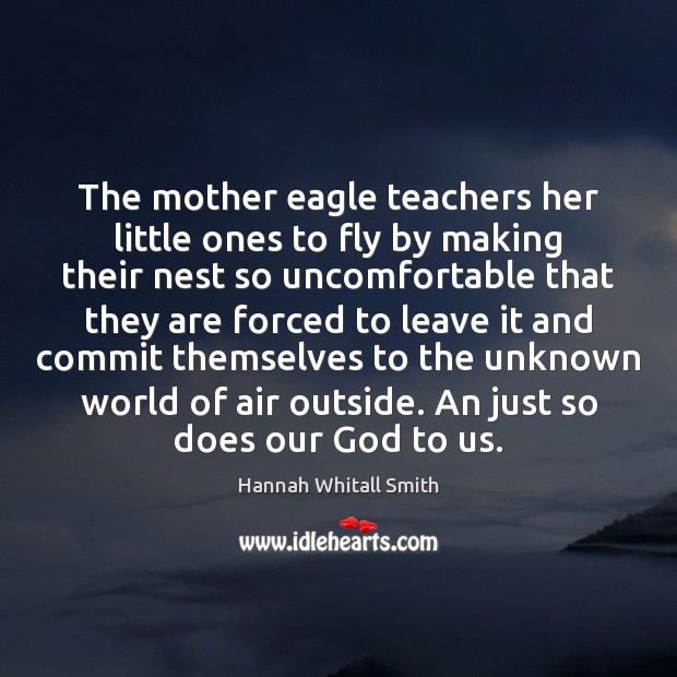 The mother eagle teachers her little ones to fly by making their Image