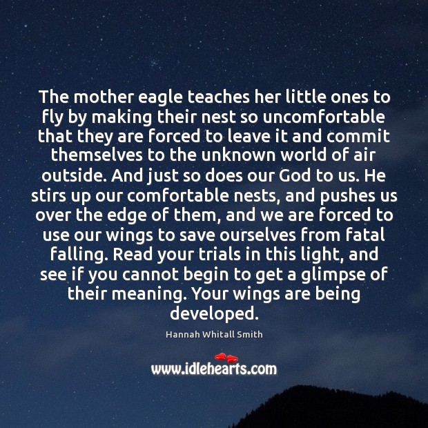 The mother eagle teaches her little ones to fly by making their Hannah Whitall Smith Picture Quote