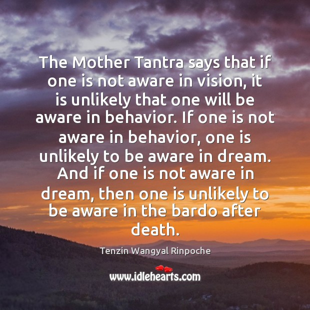 The Mother Tantra says that if one is not aware in vision, Behavior Quotes Image