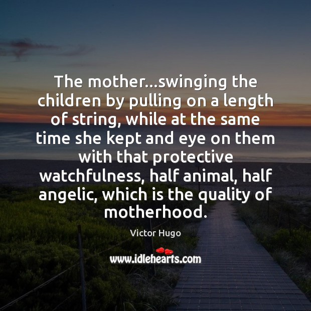The mother…swinging the children by pulling on a length of string, Image