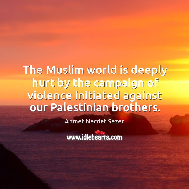 The muslim world is deeply hurt by the campaign of violence initiated against our palestinian brothers. Ahmet Necdet Sezer Picture Quote