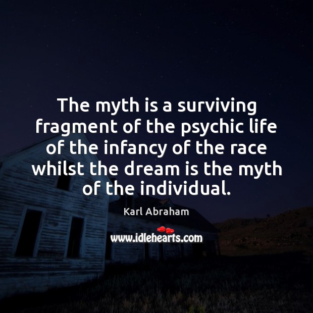 The myth is a surviving fragment of the psychic life of the Karl Abraham Picture Quote
