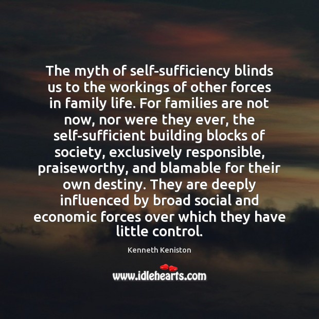 The myth of self-sufficiency blinds us to the workings of other forces Kenneth Keniston Picture Quote