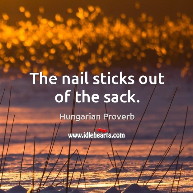 The nail sticks out of the sack. Image