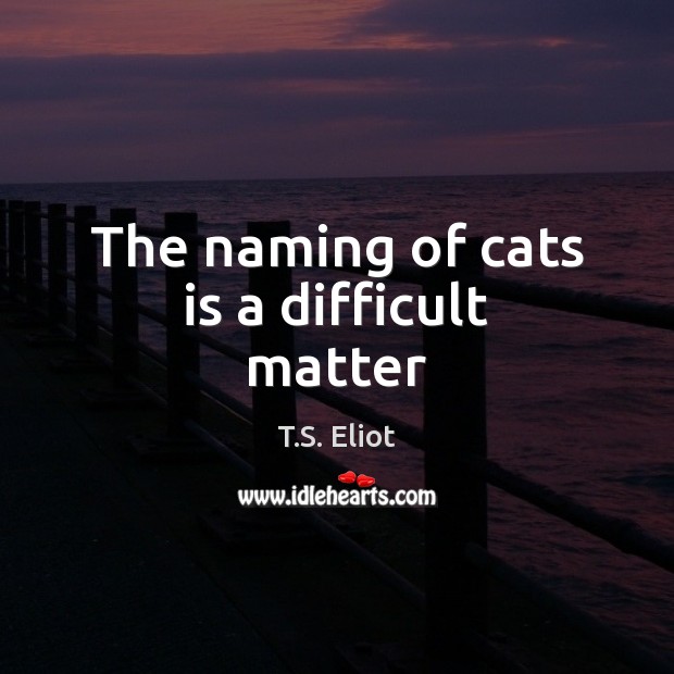 The naming of cats is a difficult matter T.S. Eliot Picture Quote