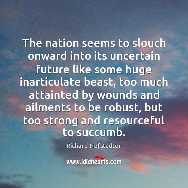 The nation seems to slouch onward into its uncertain future like some Richard Hofstadter Picture Quote