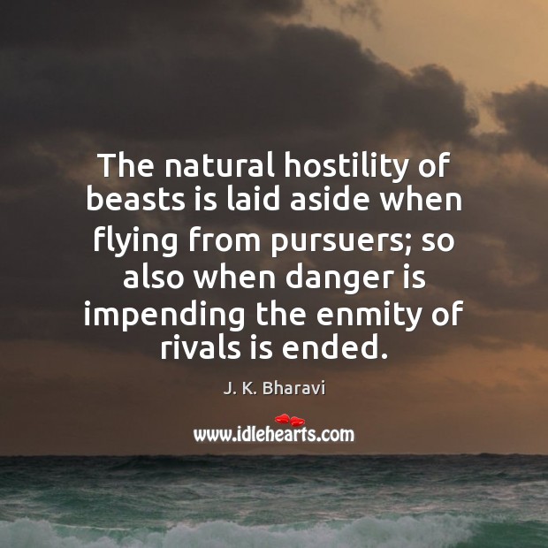 The natural hostility of beasts is laid aside when flying from pursuers; J. K. Bharavi Picture Quote