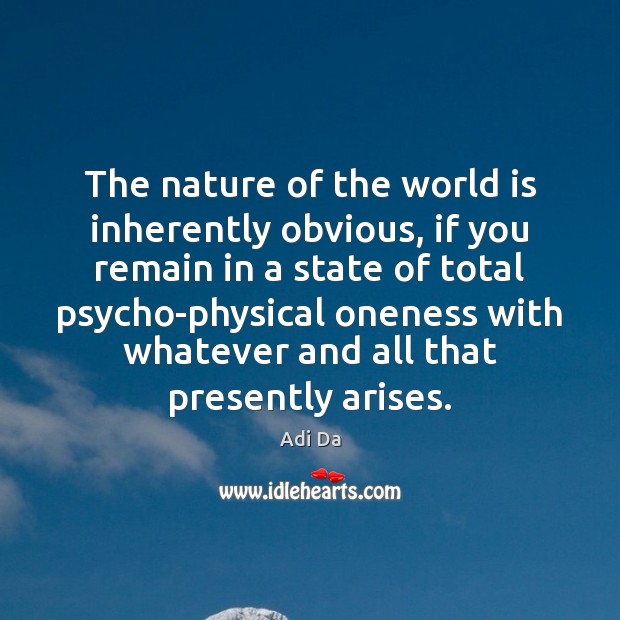 The nature of the world is inherently obvious, if you remain in Image