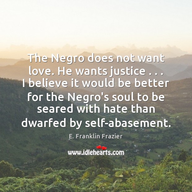 The Negro does not want love. He wants justice . . . I believe it E. Franklin Frazier Picture Quote