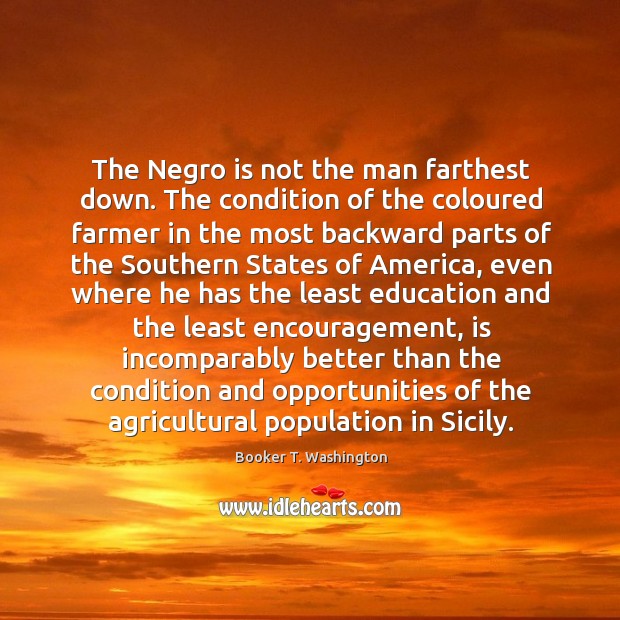 The Negro is not the man farthest down. The condition of the Booker T. Washington Picture Quote