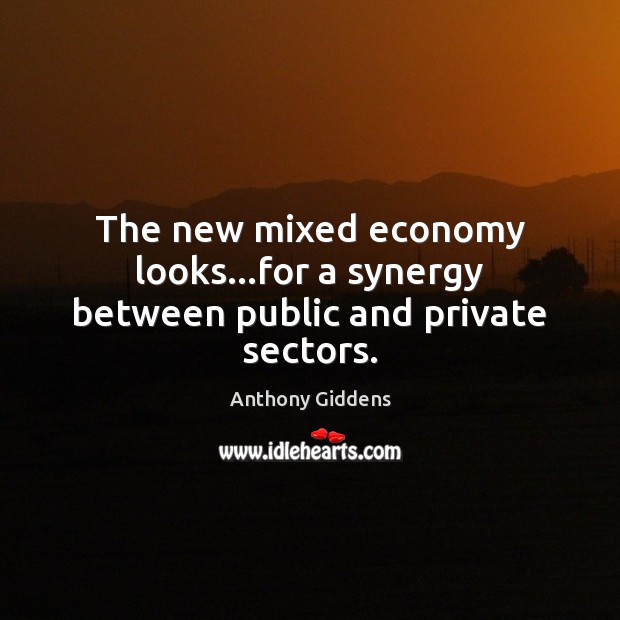 The new mixed economy looks…for a synergy between public and private sectors. Anthony Giddens Picture Quote