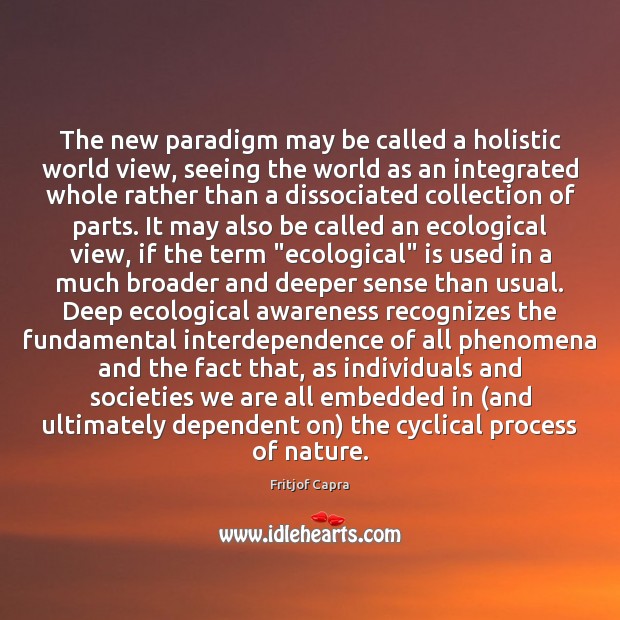 The new paradigm may be called a holistic world view, seeing the Image